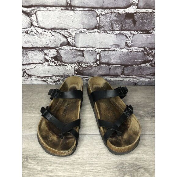 Birkenstock Mayari Black Leather Strappy Toe Post Sandals Women Sz 39EU/8.5M US - Picture 16 of 16